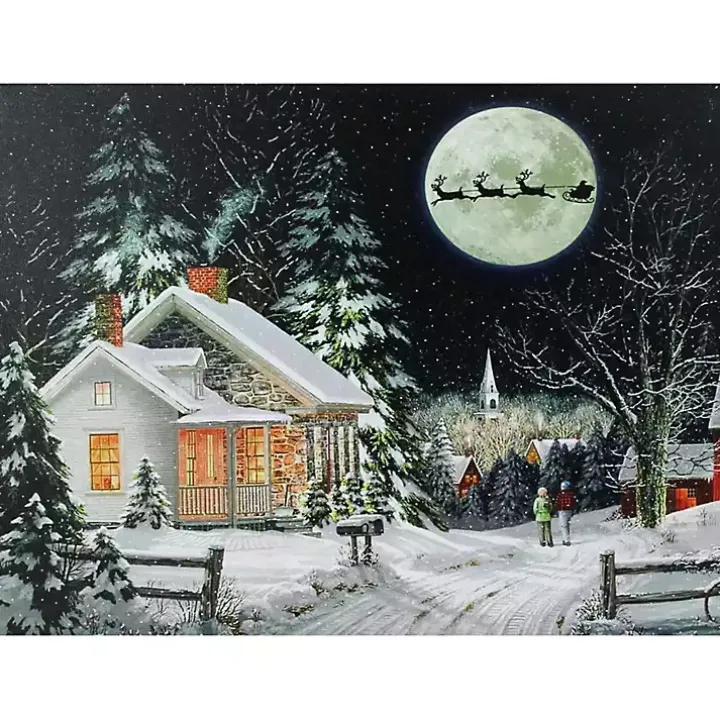 Pre-Lit Snowy Winter Village Canvas Art Print