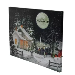 Pre-Lit Snowy Winter Village Canvas Art Print