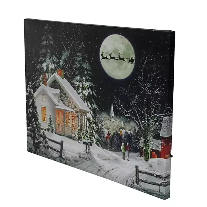 Pre-Lit Snowy Winter Village Canvas Art Print