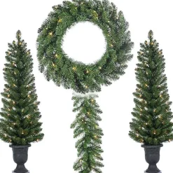 Pre-Lit Vancouver Pine 4-pc. Christmas Floral Set