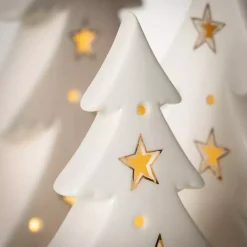 Pre-Lit White Porcelain Tree Statues, Set of 3