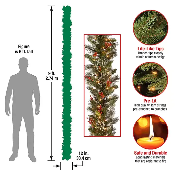 Pre-Lit Wintry Pine Christmas Garland, 9 ft.