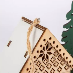 Pre-Lit Wooden House Christmas Ornaments, Set of 3
