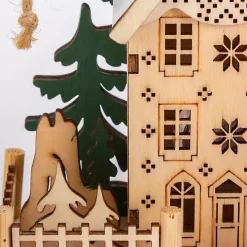 Pre-Lit Wooden House Christmas Ornaments, Set of 3