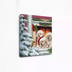 Puppies at Christmas Window Canvas Art Print