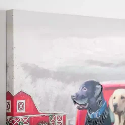 Puppies in Truck Christmas Canvas Wall Plaque