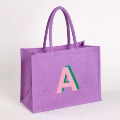 Purple Monogram A Jute Tote Bag