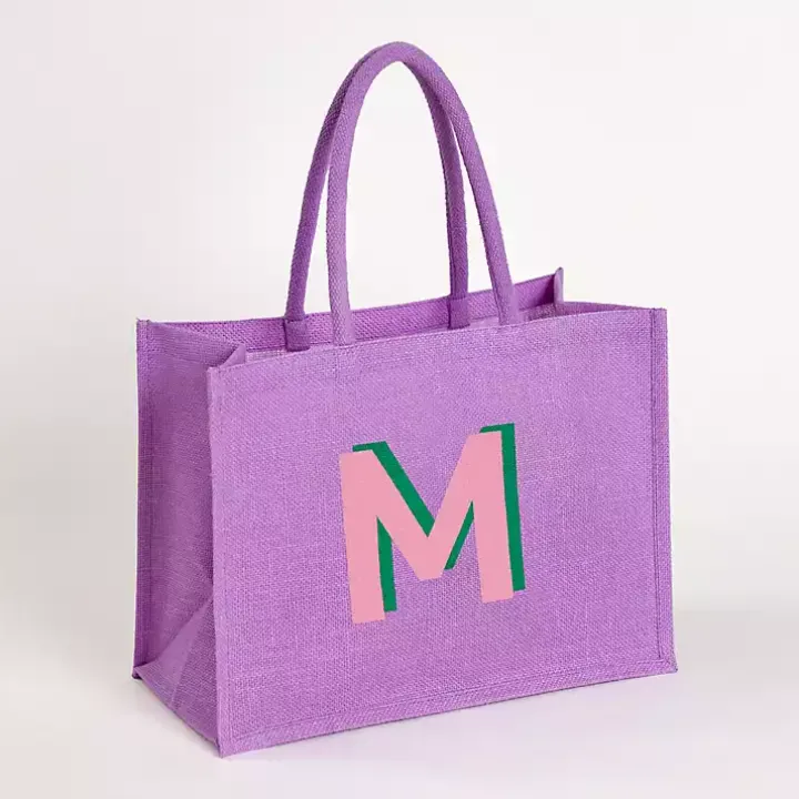 Purple Monogram M Jute Tote Bag
