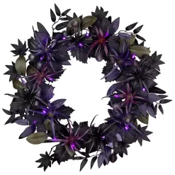 Purple Pre-Lit Black Leaves Wreath