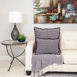 Purple Woven Stripes Fringe Lumbar Pillow