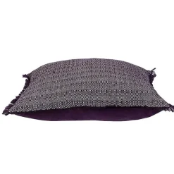 Purple Woven Stripes Fringe Pillow