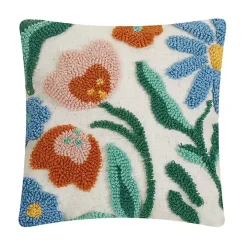 Rainbow Florals Hooked Wool Pillow