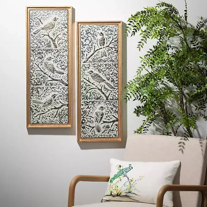 Raised Bird Metal Wall Plaques, Set of 2