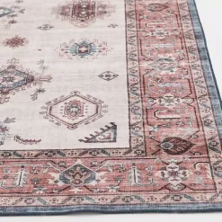 Raquel Red and Ivory Washable Area Rug, 7x9