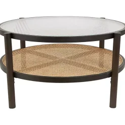 Rattan and Glass 2-Tier Coffee Table