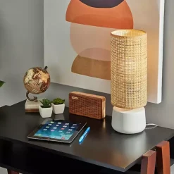 Rattan Cylinder Shade White Base Table Lamp