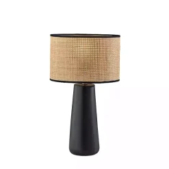 Rattan Shade Black Base Table Lamp