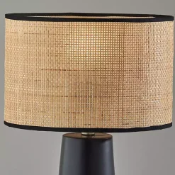 Rattan Shade Black Base Table Lamp