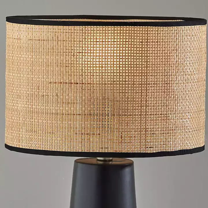 Rattan Shade Black Base Table Lamp