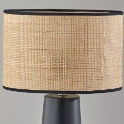 Rattan Shade Black Base Table Lamp