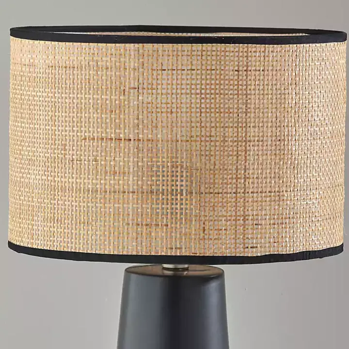 Rattan Shade Black Base Table Lamp
