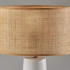 Rattan Shade White Base Table Lamp