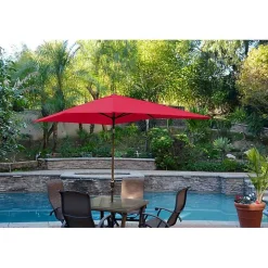 Red & Champagne 10 ft. Hand Crank Tilt Umbrella