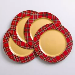 Red & Gold Plaid Chargers, Set of 4