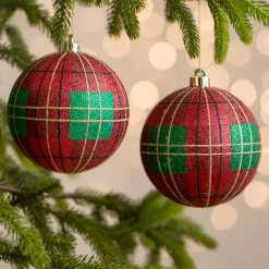 Red & Green Tartan Plaid 2-pc. Ornament Set, 5 in.