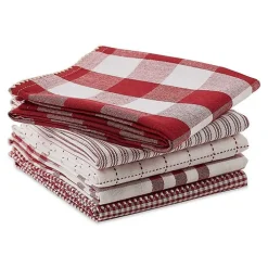 Red & White Woven Patterns 5-pc. Dish Towel Set