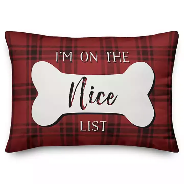 Red and Black Plaid Naughty and Nice Bone Pillow