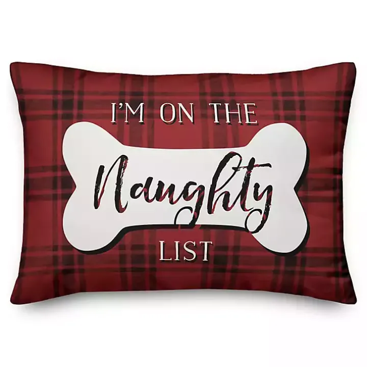 Red and Black Plaid Naughty and Nice Bone Pillow