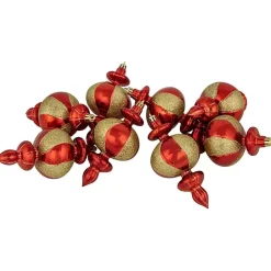 Red and Gold Finial Ornaments, Set of 8