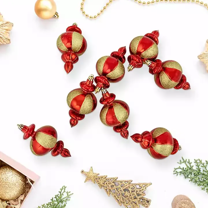 Red and Gold Finial Ornaments, Set of 8