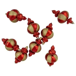Red and Gold Finial Ornaments, Set of 8