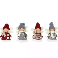 Red and Gray Angel Plush Ornaments, Set of 4