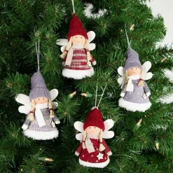 Red and Gray Angel Plush Ornaments, Set of 4