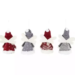 Red and Gray Angel Plush Ornaments, Set of 4