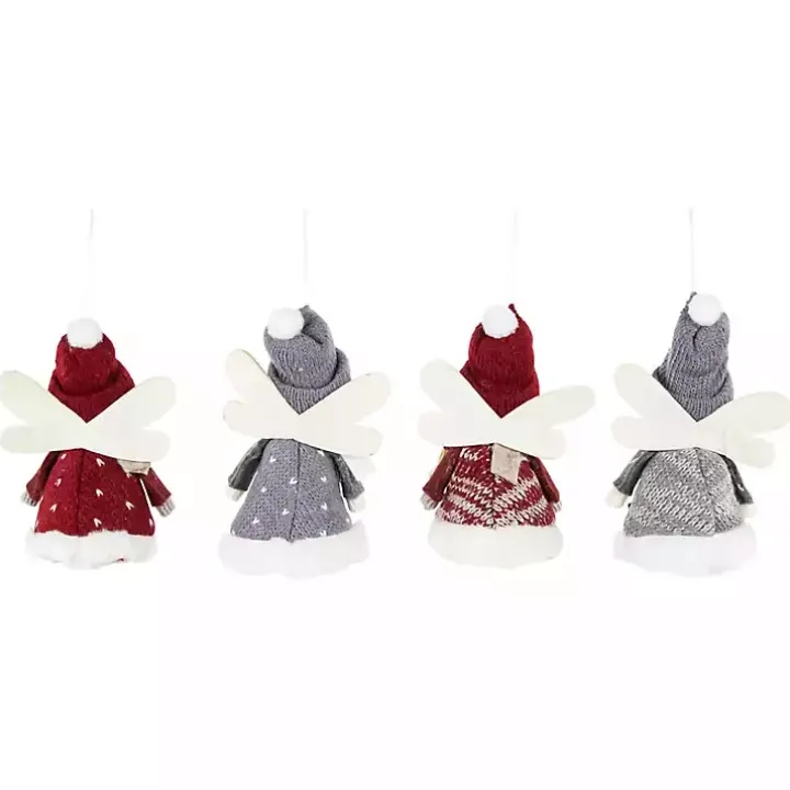 Red and Gray Angel Plush Ornaments, Set of 4