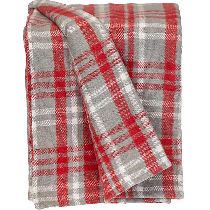 Red and Gray Plaid Cotton Throw