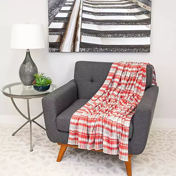 Red and Gray Plaid Cotton Throw