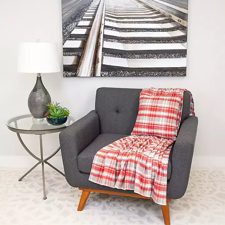 Red and Gray Plaid Cotton Throw