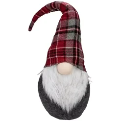 Red and Gray Plaid Hat Sitting Christmas Gnome