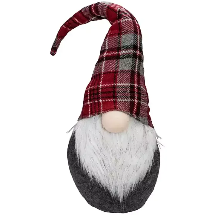 Red and Gray Plaid Hat Sitting Christmas Gnome
