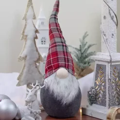 Red and Gray Plaid Hat Sitting Christmas Gnome