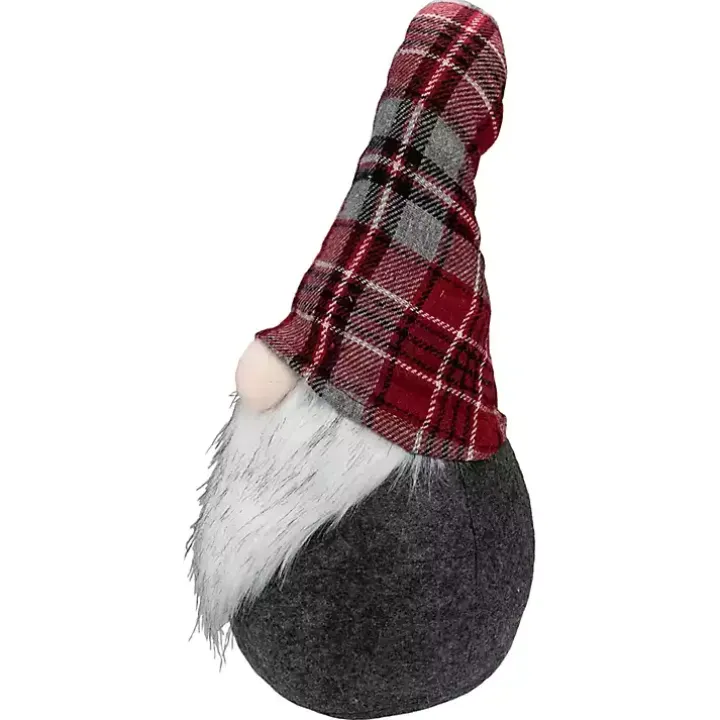 Red and Gray Plaid Hat Sitting Christmas Gnome