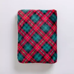 Red and Green Diagonal Plaid Throw