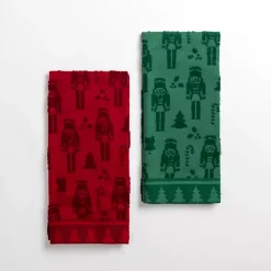 Red and Green Nucracker Kitchen Towels, Set of 2