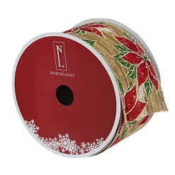 Red and Green Poinsettia 16 yard Christmas Ribbon