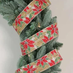 Red and Green Poinsettia 16 yard Christmas Ribbon